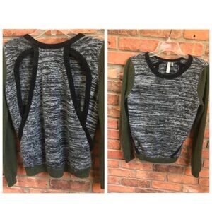 Anthropology SI-IAE Cashmere Sweater Top CutOut Soft ColorBlock Gray Black Green